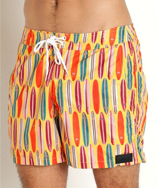 Sauvage Retro Surfboard Swim Trunks - Orange