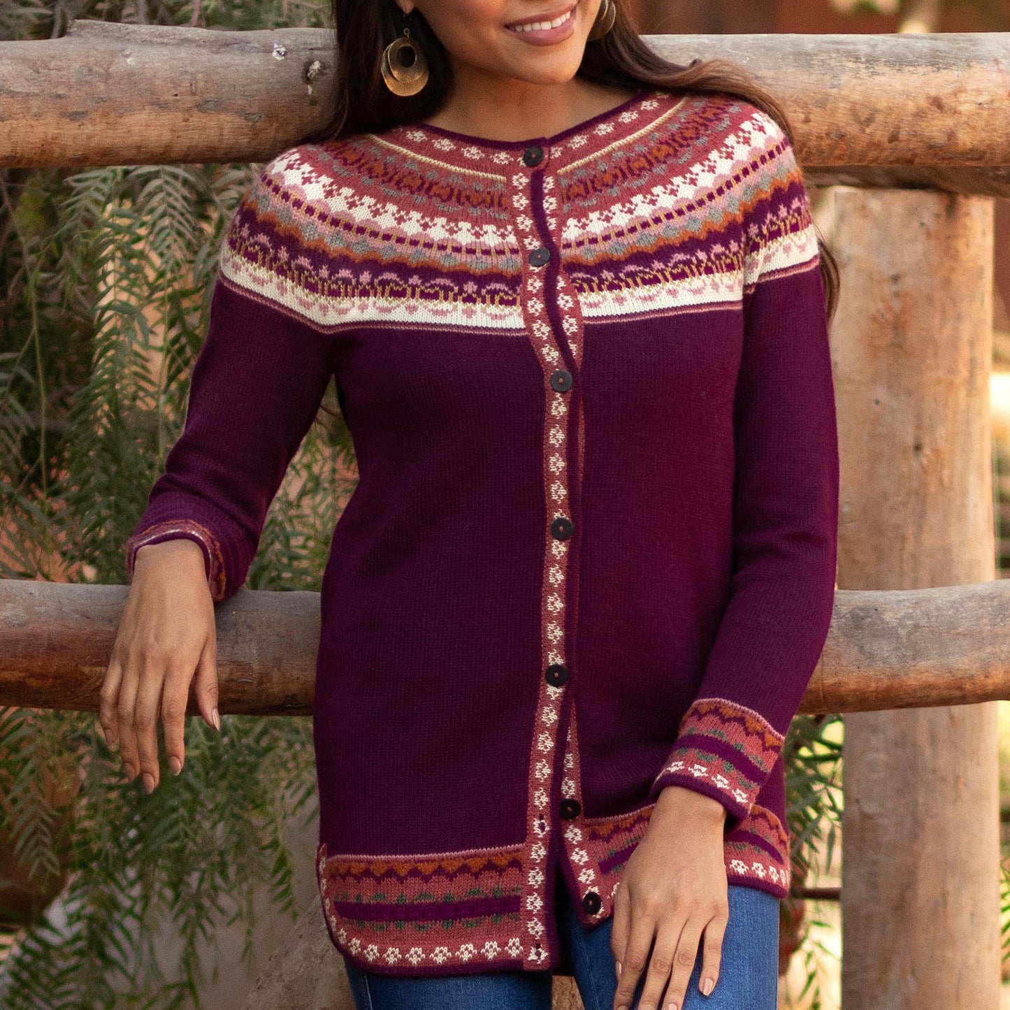 Boysenberry 100% Alpaca Cardigan - Fair Andes