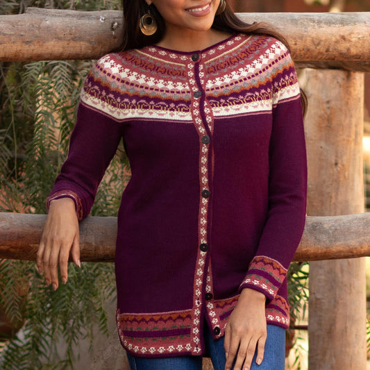Boysenberry 100% Alpaca Cardigan - Fair Andes